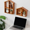 Wall Mounted Storage Cabinet House Shape Shelf Wooden Storage Unit Brown Home