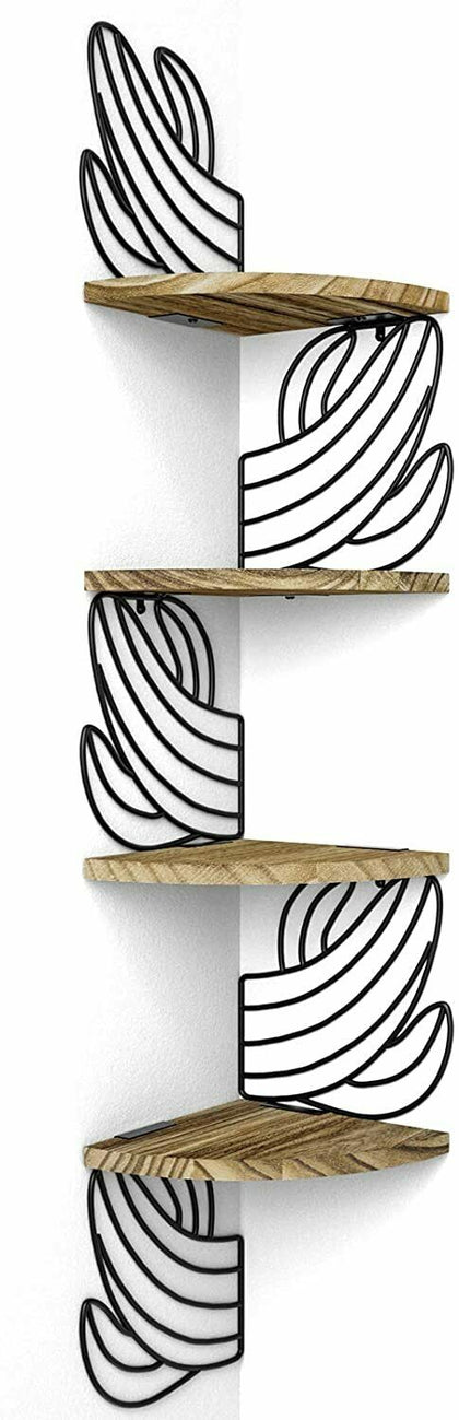 Alsonerbay Corner Shelf, 4 Tier Corner Shelves Rustic Wood Floating Shelf Cactus