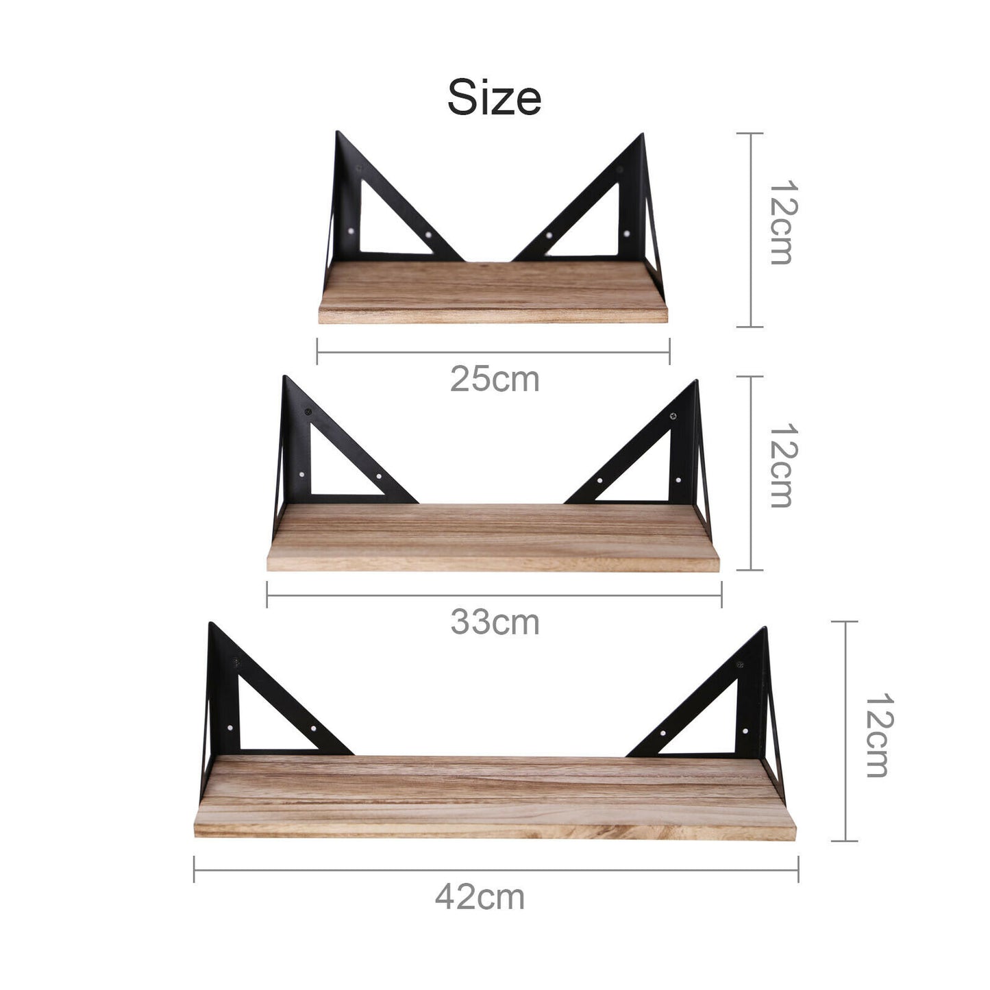 3pcs Wood Corner Wall Shelves Industrial Style Metal Shelving Shelf Storage