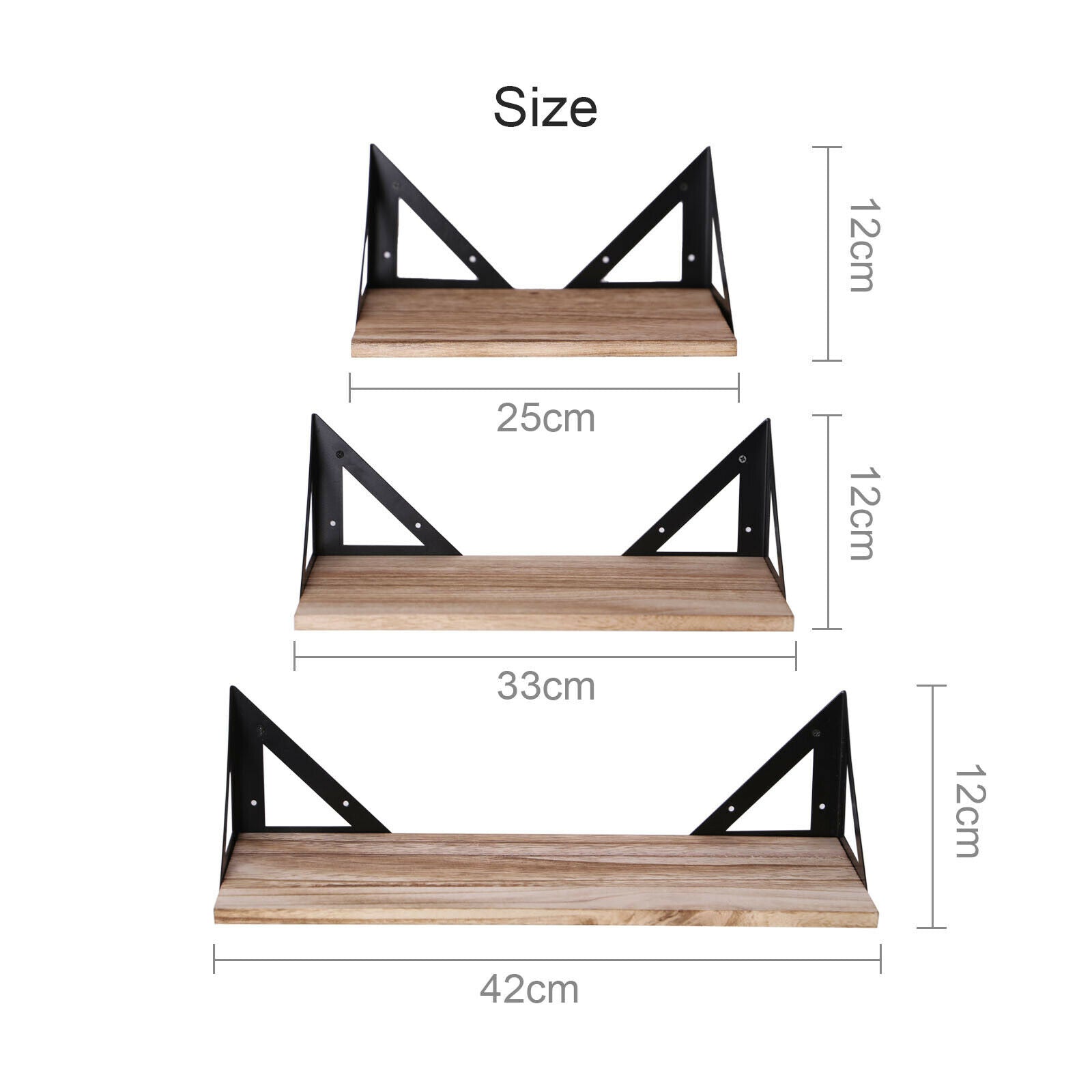 3pcs Wood Corner Wall Shelves Industrial Style Metal Shelving Shelf Storage