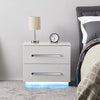 RGB LED Light White Bedside Table Cabinets Nightstand with 2 Drawers High Gloss