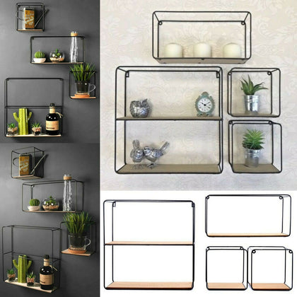 Set of 4 Retro Metal Wall Shelf Industrial Style Shelves Storage Display Unit UK