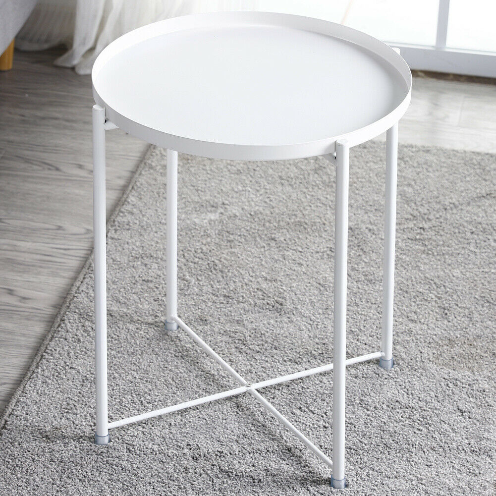 Round 1/2 Tier Metal Sofa Side End Drinks Coffee Table Tray Top Bedside Desk UK