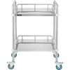 2-Tier Lab Rolling Cart Medical Trolley Stainless Steel Cart w/ Fence