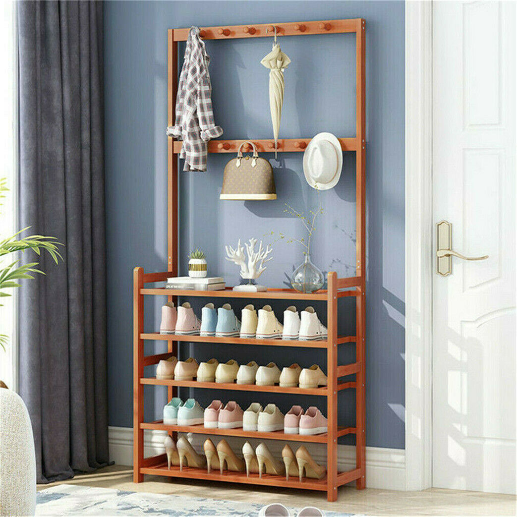 180cm Clothes Rail Hanging Rack Shelf Entryway Shoe Organizer Stand Multi Tier