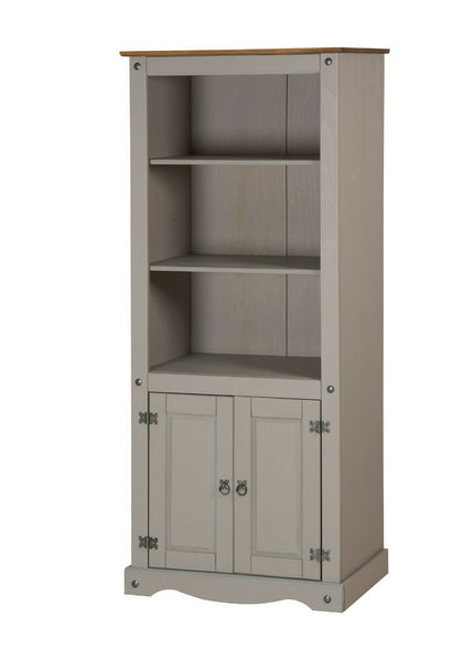 Corona Bookcase Grey Wax 2 Door Display Cabinet Solid Pine by Mercers Furniture®
