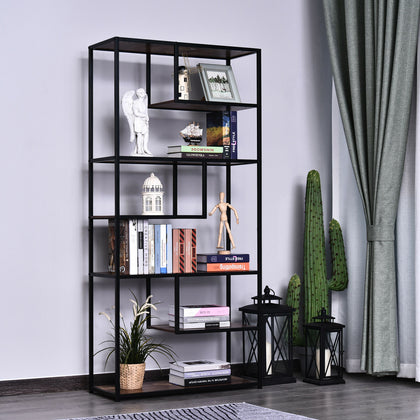 HOMCOM Wood BookShelf Industrial Style 6 Tier Living Room Display Rack Organiser