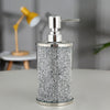 Crushed Diamond Crystal Jar Silver Soap Bottle Bling Sparkle Bathroom Holder set