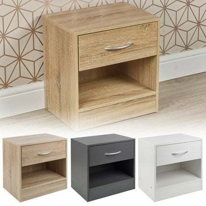 1 Drawer Compact Wooden Bedroom Bedside Cabinet Furniture Nightstand Side Table