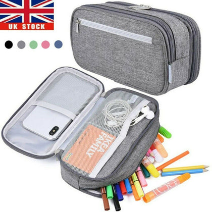 Student Pen Pencil Bag Case Canvas Zip Cosmetic Large Capacity for Boys Girls UK