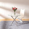 Round Clear Glass Dining Table Cafe Bistro Coffee Table with X-shaped Chrome Leg
