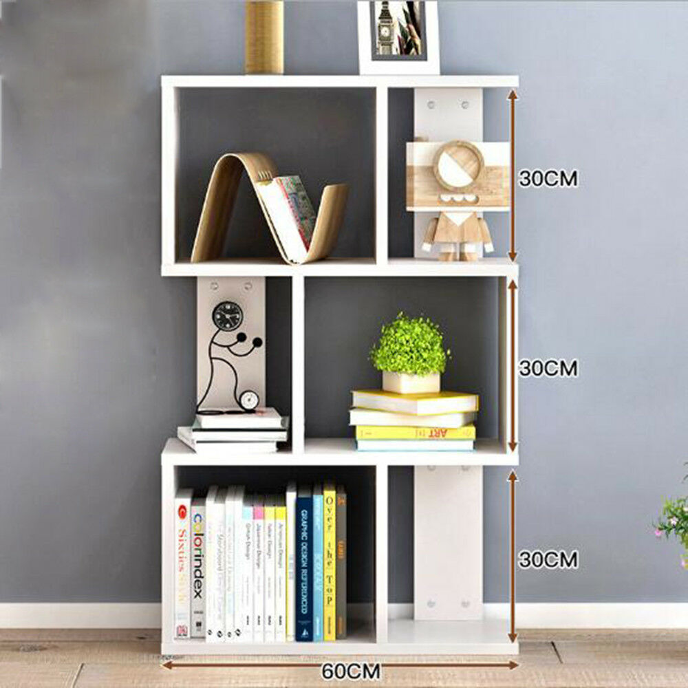 S Shape 3/4/5 Tier Bookshelf Bookcase Storage Unit Display Ladder Shelf Office