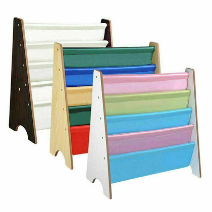 Wooden Kids Childrens Book Shelf Sling Storage Rack Organizer Bookcase Bookshelf