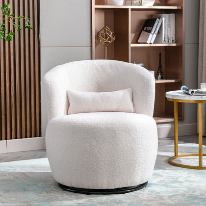 Teddy fabric Swivel Chair, Round Accent Armchair, 360° Swivel Barrel Chair White