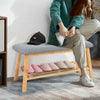 Upholestered 2 Tier Shoe Bench Cabinet Storage Organizer Bamboo Wood Deep Button