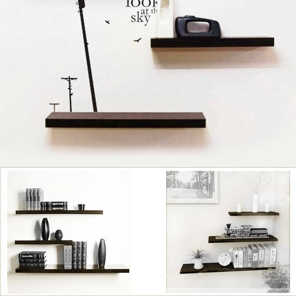 3 Pcs High Floating Wall Mounted Display Shelf Bookshelf Storage Holder-Black