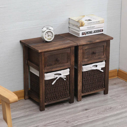 2x Retro Rustic Bedside Cabinet Industrial Nightstand Side Table Storage Drawer