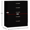 5 Drawer Chest Black Wood Dresser Bedroom Storage Furniture Unit