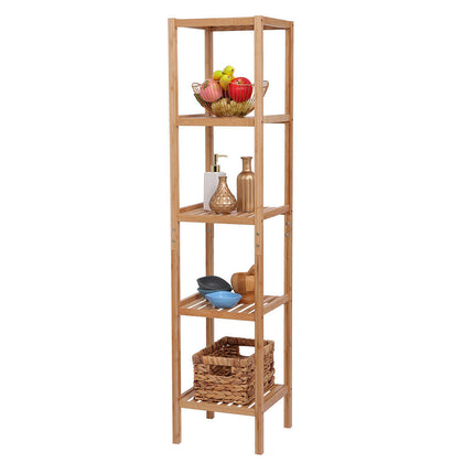 5 Tiers Wood Bamboo Multifunctional Storage Rack Narrow Shelving Unit RoomShelf