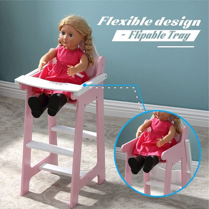 Doll High Chair Wooden Highchair for 18' Dolls Playhouse Furniture Role Play UK