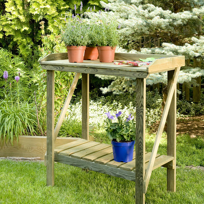 Potting Bench Garden Table Outdoor Workstation Wooden Staging Sturdy Plants