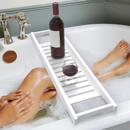White Over Bath Caddy Tray Bathtub Rack Shelf Storage Wine Glass Tablet Holder U