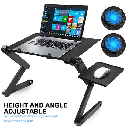 Adjustable Portable Laptop Bed Table Stand Lap Tray Foldable Desk w/ Cooling Fan