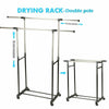 Metal Clothes Double Rail Rolling Heavy Duty Garment Hanging Rack Shelf Display