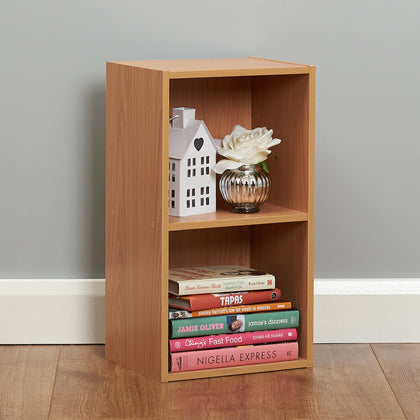 2 Tier Wooden Beech Cube Bookcase Storage Unit Shelving/Shelves Bedside Table