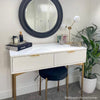 Dressing Table White Gloss with 2 Ribbed Drawers Gold Handles Legs Art Deco Styl