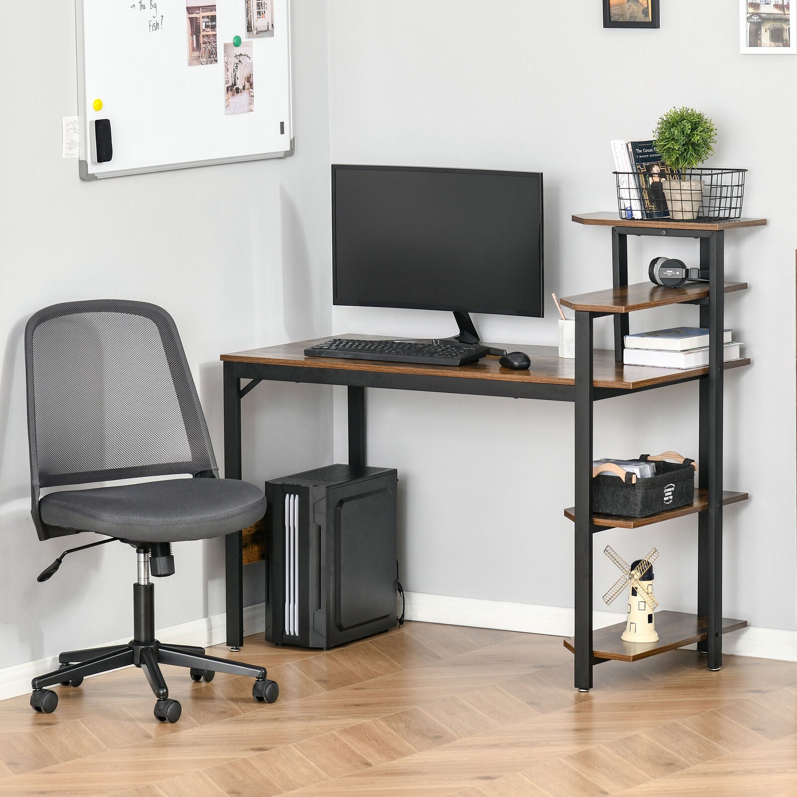 Desk with deals tower shelf