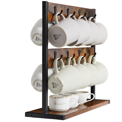 Coffee Mug Holder Free Standing Tabletop Tea Cup Kitchen Storage Rack w/16 Hooks