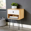 Retro Wooden Side Table or Bedside Cabinet 1 Drawer Storage Unit Metal Legs