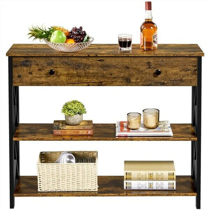 2-Tier Console Table Side Table w/ Drawer and Shelves Entryway Hallway Furniture