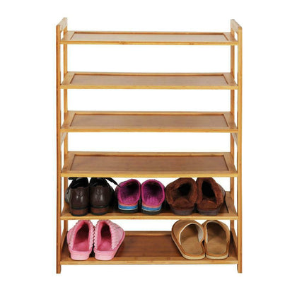 Natural Bamboo Shoe 6-Tier Shoe Rack Organizer Entryway Storage Shelf UK