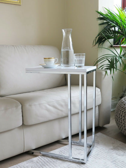 Bellini Wooden Top Sofa/Side/End/Laptop Table-White Glossy Top-ST38W