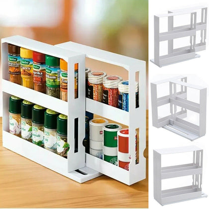 Rotating Spice Herb Jar Holder Rack Pull-Out Storage Shelf Kitchen Organizer
