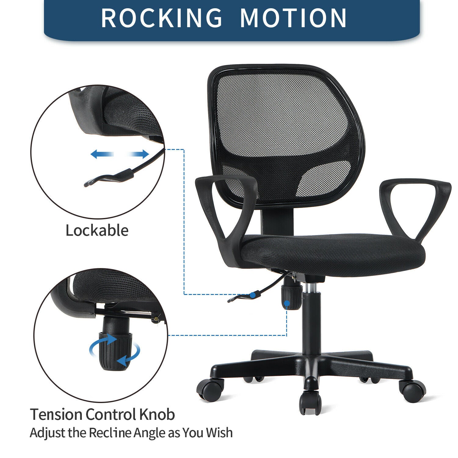 Adjustable Office Chair Back Support Swivel Lift Chair Computer Desk Task Chairs