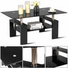 Tempered Glass Chrome Living Room Coffee Table, Black Modern Rectangle Tea Table