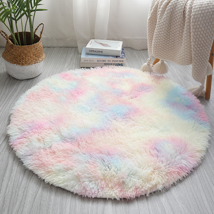 Fluffy Faux Fur Round Rainbow Rug Large Floor Plush Soft Carpet Rug Non Slip Mat