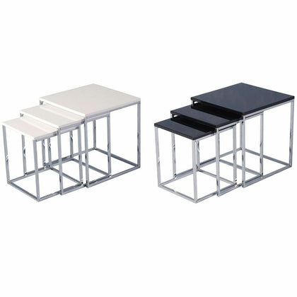 Nest Of 3 Tables Chrome Legs High Gloss Square Top New By Home Discount