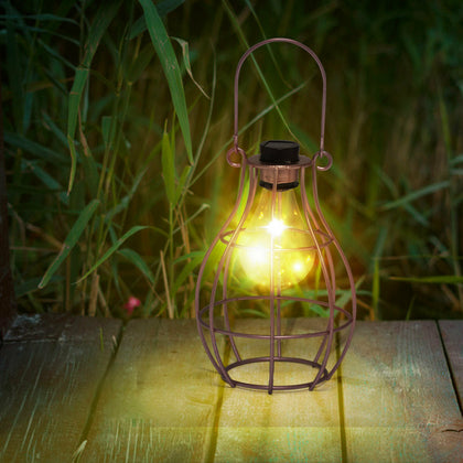Solar Powered Hanging Copper Lantern Retro Outdoor Decor Light Table Lamp Bulb