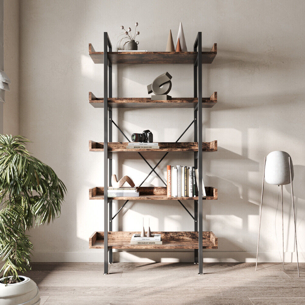 Rustic Shelving Unit Short Industrial Rustic Wood Shelving Unit 5 Tier Bookcase Retro Storage Dis ...