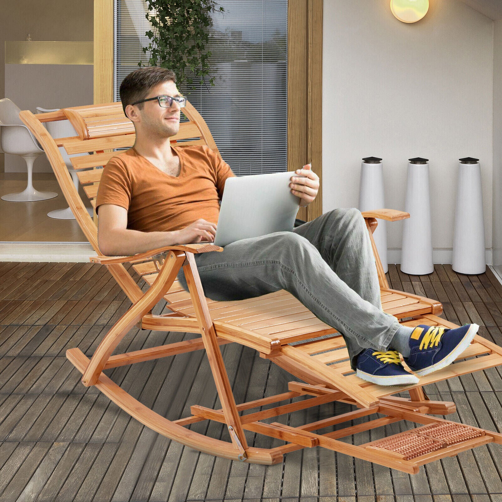 Extra Large Rocking Chair Sun Lounger Recliner Indoor Outdoor w