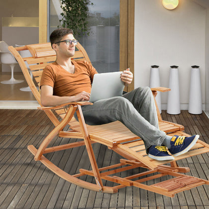 Extra Large Rocking Chair Sun Lounger Recliner Indoor & Outdoor w/Padded Cushion