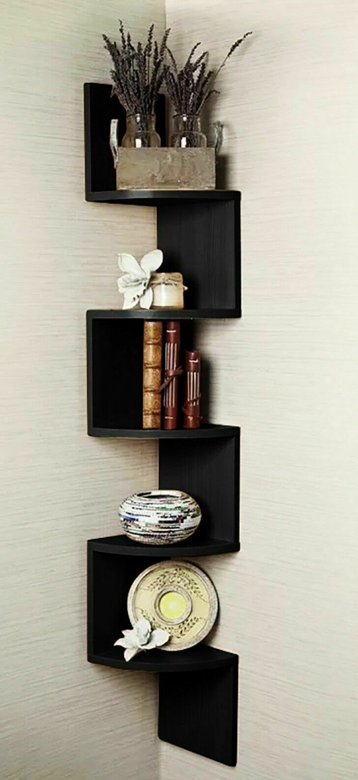 3/5 Tier Floating Wall Shelves Corner Shelf Storage Wood Display Bookcase Decor