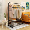 Deluxe Double-Rail Clothes Garment Hanging Drying Rack w/ 2 Tier Shoe Shelves