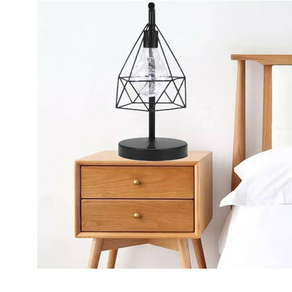 Retro Black Geometric Wire Industrial LED Light Bulb Bed Side Battery Table Lamp