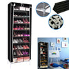 Shoe Rack 10 Tier Cabinet Storage Organiser Stand Shelf 27 Pairs Dustproof Black
