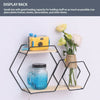 Floating Wooden Mteal Shelf Double Hexagon Storage Rack For Home Wall Decoration